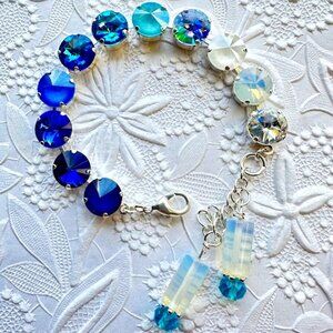 Blue Ombre Rivoli Austrian Crystal Bracelet Dark Blue Lt Blue Opal Bridesmaid